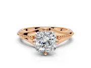 Solitaire Engagement Ring Setting for Cushion Cut Center with Milgrain Cathedral Band and Prong Head in Rose Gold