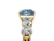5 Stone Engagement Ring Setting for Fancy Blue Princess Cut Center with Graduated Accents and Prong Head in Yellow Gold