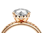 Solitaire Engagement Ring Setting for Heart-Shaped Center with Milgrain X Pattern Band and Prong Head in Rose Gold