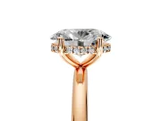 Hidden Halo Engagement Ring Setting for Oval Center with Thin Round-Wire Band and Prong Head in Rose Gold