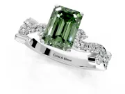 Solitaire Engagement Ring Setting for Fancy Green Emerald Cut Center with Bar-Station Pave Twist and Prong Head in Platinum
