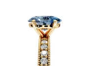 Milgrain Pave Engagement Ring Setting for Fancy Blue Oval Center with Accent Band and Prong Head in Yellow Gold
