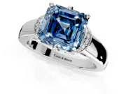 Solitaire Engagement Ring Setting for Fancy Blue Asscher Cut Center with Wide Band, Pave Collar and Prong Head in Platinum