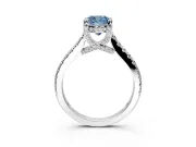 Solitaire Engagement Ring Setting for Fancy Blue Cushion Cut Center with Widening Pave Band and Claw Prong Head in Platinum