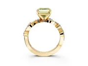 Solitaire Engagement Ring Setting for Fancy Yellow Asscher Cut Center with Bar-Station Pave Twist and Prong Head in Yellow Gold