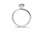 Hidden Halo Engagement Ring Setting for Fancy Green Pear-Shaped Center with Pave Band and Prong Head in Sterling Silver