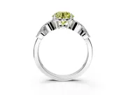 Leaf Engagement Ring Setting for Fancy Yellow Round Cut Center with Milgrain Accent Band and Prong Head in Platinum