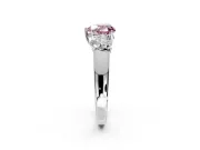 3 Stone Engagement Ring Setting for Fancy Pink Heart-Shaped Center with Raised Basket Heads and Prong Head in Platinum