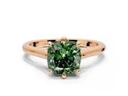 Solitaire Engagement Ring Setting for Fancy Green Cushion Cut Center with Cathedral Band and Prong Head in Rose Gold