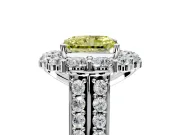Large Accent Halo Engagement Ring Setting for Fancy Yellow Radiant Cut Center with Pave Split Shank and Prong Head in Platinum