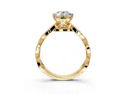 Solitaire Engagement Ring Setting for Oval Center with Accented Twist Band and Leaf Prong Head in Yellow Gold