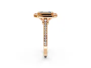 Halo Engagement Ring Setting for Fancy Blue Emerald Cut Center with Milgrain Frame, Pave Band and Prong Head in Rose Gold