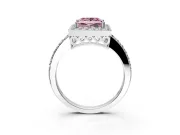 Halo Engagement Ring Setting for Fancy Pink Princess Cut Center with Heart-Shaped Openwork, Pave Band and Prong Head in White Gold