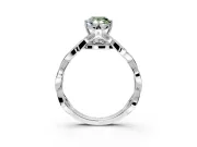 Solitaire Engagement Ring Setting for Fancy Green Pear-Shaped Center with Accented Twist Band and Leaf Prong Head in Platinum