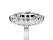 Halo Engagement Ring Setting for Oval Center with Milgrain Bezel Rim, Plain Band and Prong Head in Platinum