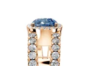 Halo Engagement Ring Setting for Fancy Blue Cushion Cut Center with Wide-Open Pave Split Shank and Prong Head in Rose Gold