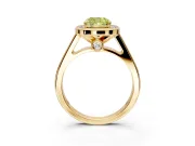 Halo Engagement Ring Setting for Fancy Yellow Cushion Cut Center with Outer Bezel Rim, Pave Band and Prong Head in Yellow Gold