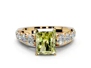 Solitaire Engagement Ring Setting for Fancy Yellow Radiant Cut Center with Graduated Shared Prongs and Prong Head in Yellow Gold
