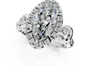 Halo Engagement Ring Setting for Marquise Center with Open Scroll Shoulders and Prong Head in Sterling Silver