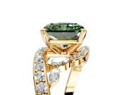 Solitaire Engagement Ring Setting for Fancy Green Radiant Cut Center with Pave Bypass Twist Band and Prong Head in Yellow Gold