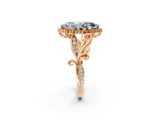 Halo Engagement Ring Setting for Fancy Blue Marquise Center with Leaf Motif Split Shank and Prong Head in Rose Gold