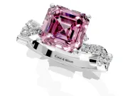 Solitaire Engagement Ring Setting for Fancy Pink Asscher Cut Center with Bar-Station Pave Twist and Prong Head in White Gold