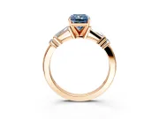 Bar-Set Engagement Ring Setting for Fancy Blue Radiant Cut Center with Tapered Baguette Accents and Prong Head in Rose Gold