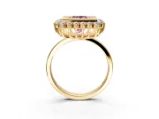 Halo Engagement Ring Setting for Fancy Pink Princess Cut Center with Milgrain Bezel Rim, Plain Band and Prong Head in Yellow Gold