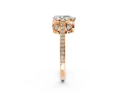 Cathedral Engagement Ring Setting for Pear-Shaped Center with Antique-Style Pave Band and Prong Head in Rose Gold