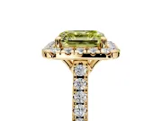 Halo Engagement Ring Setting for Fancy Yellow Asscher Cut Center with Raised Halo, Pave Band and Prong Head in Yellow Gold