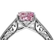 Solitaire Engagement Ring Setting for Fancy Pink Cushion Cut Center with Engraved Pave Band and Prong Head in Platinum