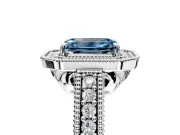 Milgrain Halo Engagement Ring Setting for Fancy Blue Emerald Cut Center with Pave Band and Prong Head in Platinum