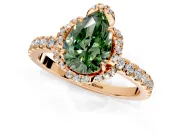 Halo Engagement Ring Setting for Fancy Green Pear-Shaped Center with Openwork Halo, Pave Band and Prong Head in Rose Gold