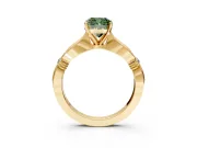 Solitaire Engagement Ring Setting for Fancy Green Cushion Cut Center with Carved Leaf Shoulders and Prong Head in Yellow Gold
