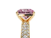 Solitaire Engagement Ring Setting for Fancy Pink Radiant Cut Center with Domed Multi-Row Pave Band and Prong Head in Yellow Gold