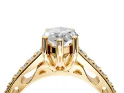 Solitaire Engagement Ring Setting for Marquise Center with Pave Cathedral Band and Prong Head in Yellow Gold