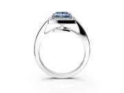 Bezel-Framed Halo Engagement Ring Setting for Fancy Blue Princess Cut Center with Pave Band and Prong Head in White Gold