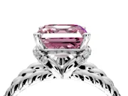 Halo Engagement Ring Setting for Fancy Pink Asscher Cut Center with Rope Twist Split Shank and Prong Head in Platinum