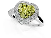 Halo Engagement Ring Setting for Fancy Yellow Heart-Shaped Center with Plain Tapered Band and Prong Head in Sterling Silver