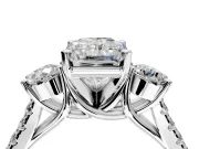 3 Stone Engagement Ring Setting for Radiant Cut Center with Crossover Basket, Pave Band and Prong Head in White Gold