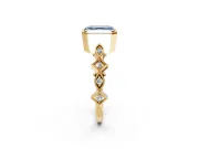 Milgrain Bezel Engagement Ring Setting for Fancy Blue Asscher Cut Center with Marquise Stations and Bezel Head in Yellow Gold