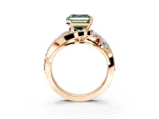 Halo Engagement Ring Setting for Fancy Green Asscher Cut Center with Marquise and Pave Bypass Band and Prong Head in Rose Gold