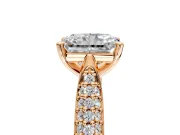 Solitaire Engagement Ring Setting for Radiant Cut Center with Multi-Row Accents and Prong Head in Rose Gold