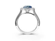 Milgrain Halo Engagement Ring Setting for Fancy Blue Heart-Shaped Center with Bezel Point Accents and Prong Head in Platinum