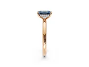 Hidden Halo Engagement Ring Setting for Fancy Blue Emerald Cut Center with Thin Rounded Band and Prong Head in Rose Gold