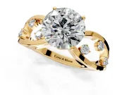 Solitaire Engagement Ring Setting for Round Cut Center with Criss-Cross Accent Band and Prong Head in Yellow Gold