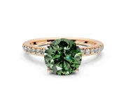 Solitaire Engagement Ring Setting for Fancy Green Round Cut Center with Fine Pave Band and Prong Head in Rose Gold