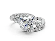 Solitaire Engagement Ring Setting for Heart-Shaped Center with Pave Bypass Twist Band and Prong Head in White Gold