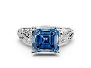 Solitaire Engagement Ring Setting for Fancy Blue Asscher Cut Center with Filigree Accent Basket and Prong Head in White Gold