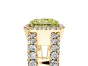 Halo Engagement Ring Setting for Fancy Yellow Radiant Cut Center with Wide-Open Pave Split Shank and Prong Head in Yellow Gold